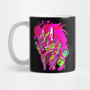 wild rabbit kaiju ecopop in rainbow flames art Mug